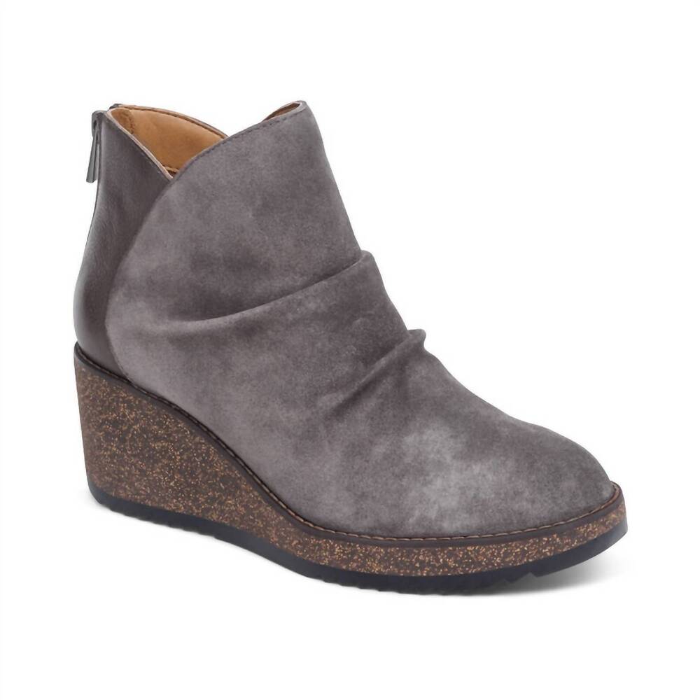 NEW AETREX women's kara wedge boot in charcoal